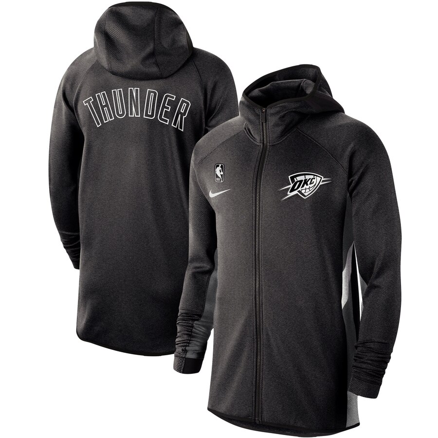 Men Nike Oklahoma City Thunder Heathered Black Authentic Showtime Therma Flex Performance FullZip Hoodie